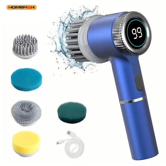 Electric Spin Scrubber With 5 Replaceable Brush Head, Three-speed Adjustable Handheld Rechargeable Shower Scrubber